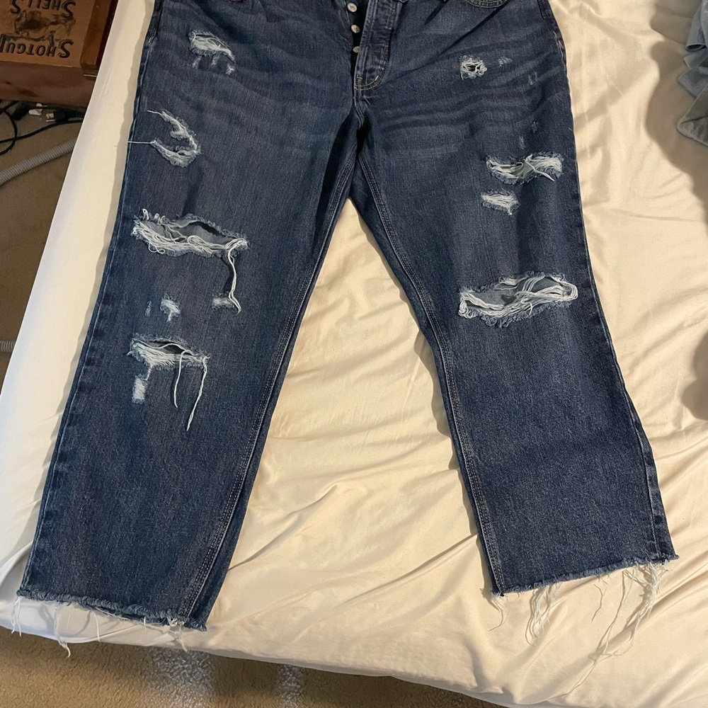 Distressed Blue Jeans Old Navy high rise slouchy straight